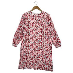 LOFT Dress Womens Large White Red Cherry Novelty Shift Balloon Sleeve Classic
